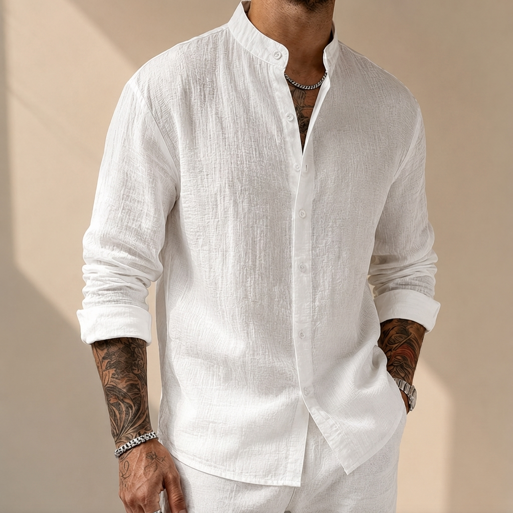 Men's Classic Linen Shirt - Breathable Long Sleeve Shirt