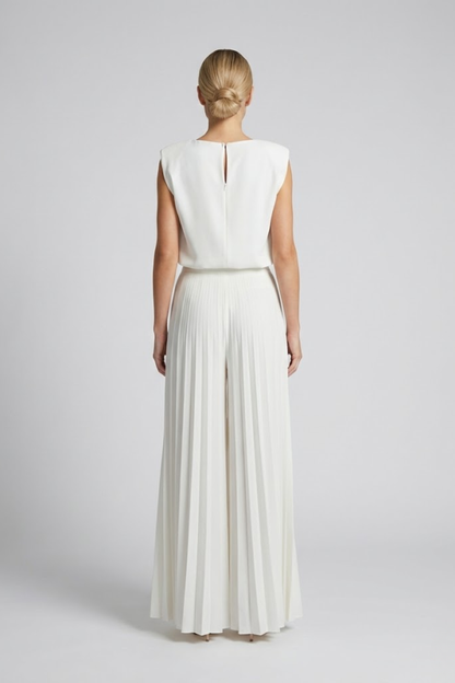 Women's Elegant Pleated Jumpsuit - Wide Leg Dressy Jumpsuit