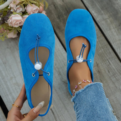 Women's Suede Mary Jane Flats - Lace-Up Ballet Loafers
