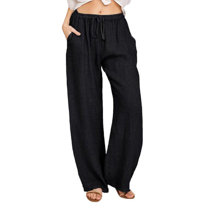 Women's Linen Blend Wide Leg Trousers - Relaxed Casual Pants