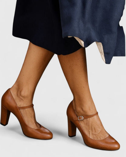 Women's Ankle Strap Block Heels - Minimalist Round Toe Shoes