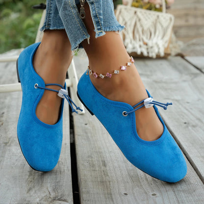 Women's Suede Mary Jane Flats - Lace-Up Ballet Loafers