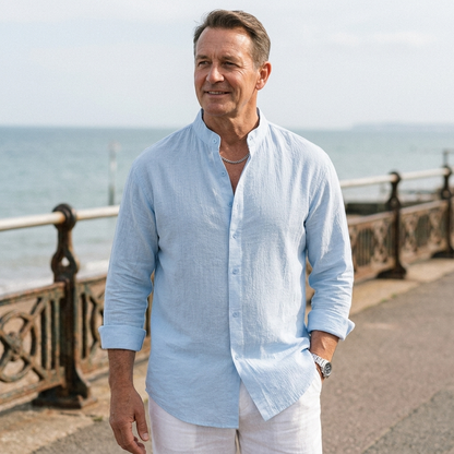 Men's Classic Linen Shirt - Breathable Long Sleeve Shirt