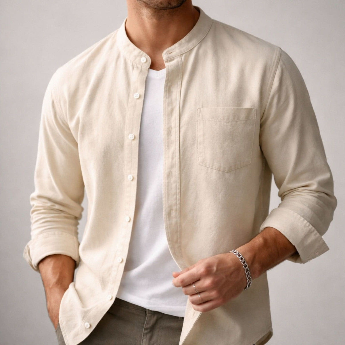 Men's Structured Linen Shirt - Long Sleeve Smart Casual Top