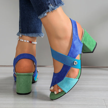 Women's Orthopedic Block Heels - Cushioned Open Toe Sandals