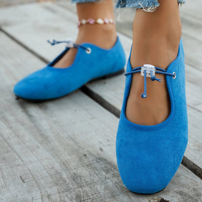 Women's Suede Mary Jane Flats - Lace-Up Ballet Loafers