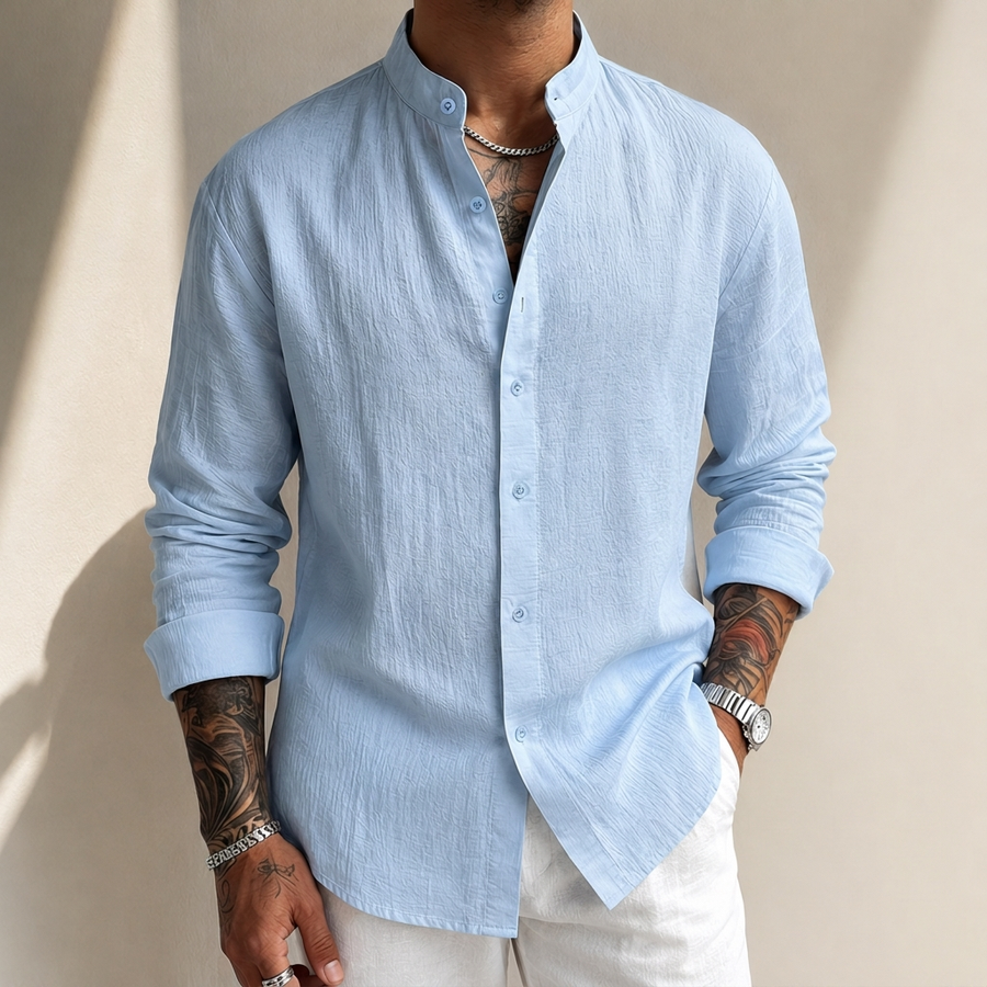 Men's Classic Linen Shirt - Breathable Long Sleeve Shirt