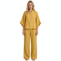 Linen Batwing Sleeve Top and Wide Leg Pants Set for Women