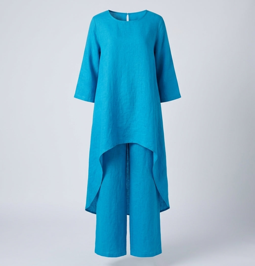 Women's Flowing Linen Two Piece Set - Relaxed Summer Co-Ord