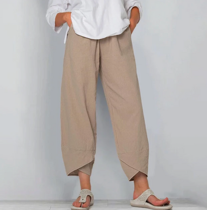 Women's Relaxed Linen Blend Pants - Casual Everyday Trousers