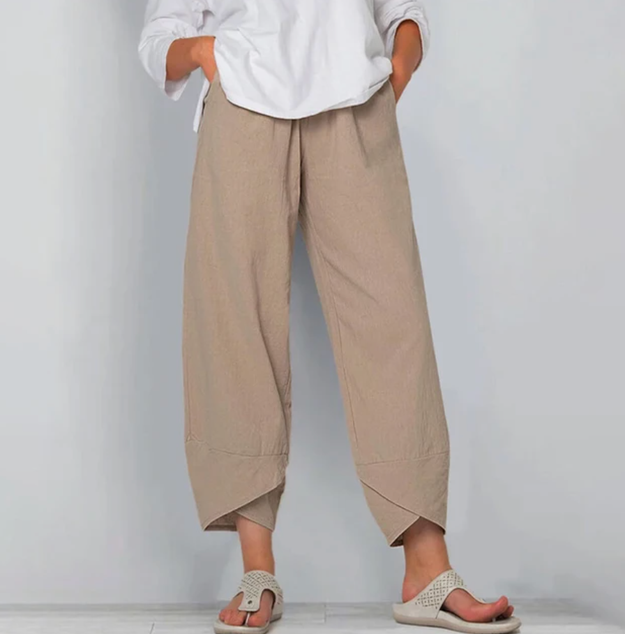 Women's Relaxed Linen Blend Pants - Casual Everyday Trousers