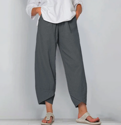 Women's Relaxed Linen Blend Pants - Casual Everyday Trousers
