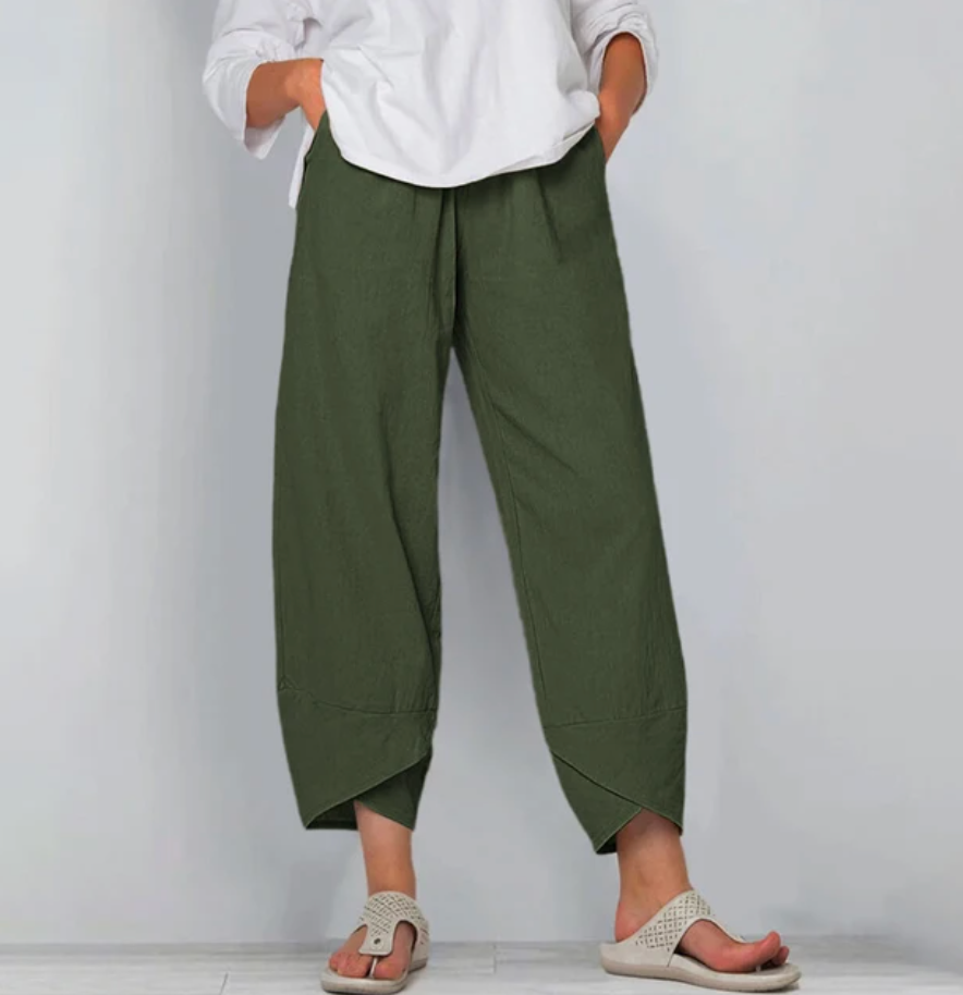 Women's Relaxed Linen Blend Pants - Casual Everyday Trousers