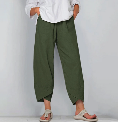 Women's Relaxed Linen Blend Pants - Casual Everyday Trousers