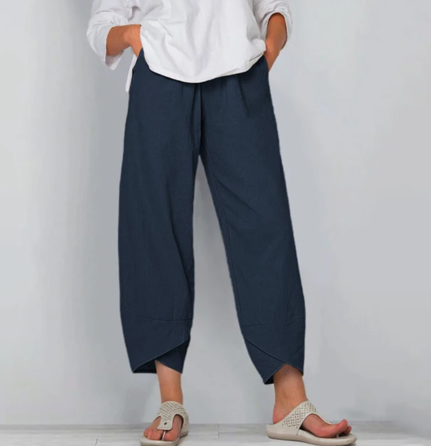 Women's Relaxed Linen Blend Pants - Casual Everyday Trousers