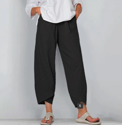 Women's Relaxed Linen Blend Pants - Casual Everyday Trousers