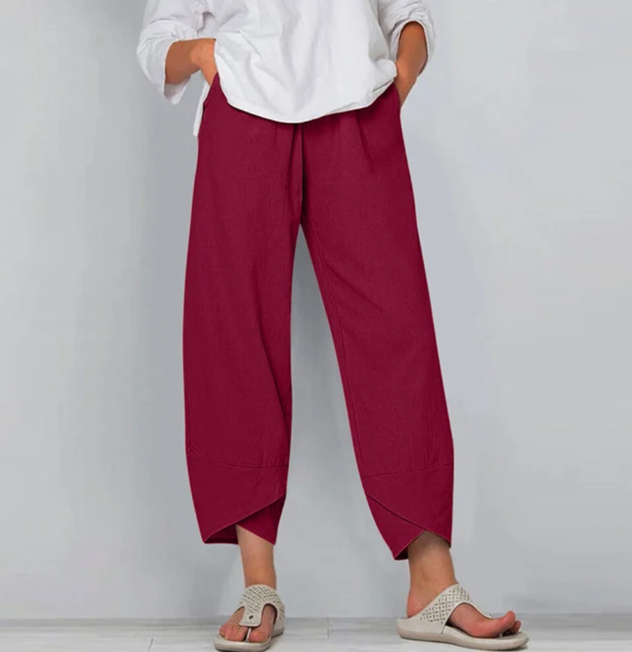 Women's Relaxed Linen Blend Pants - Casual Everyday Trousers