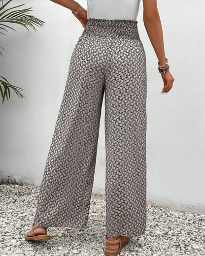 Women's Linen Wide Leg Trousers - Elastic Drawstring Waist