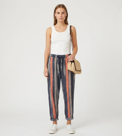 Women's Striped Linen Trousers - Breezy Summer Pants