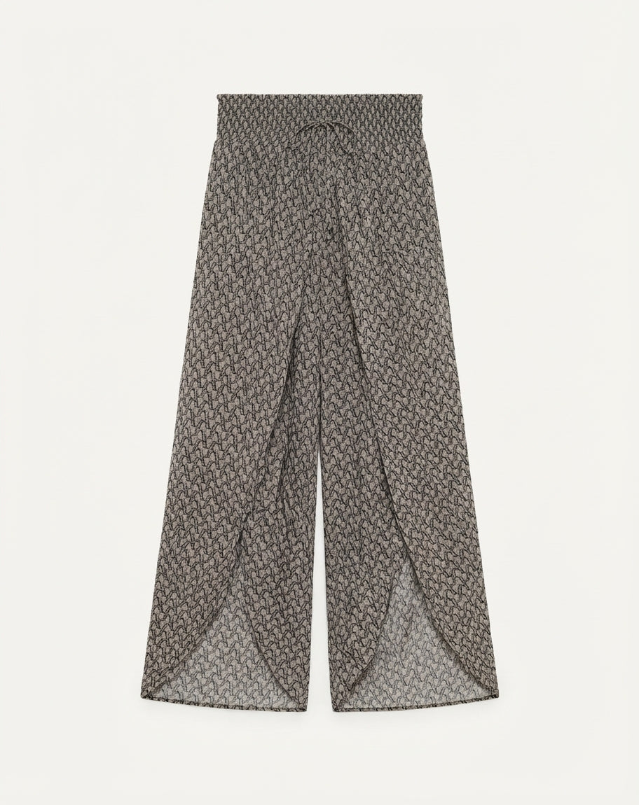 Women's Linen Wide Leg Trousers - Elastic Drawstring Waist