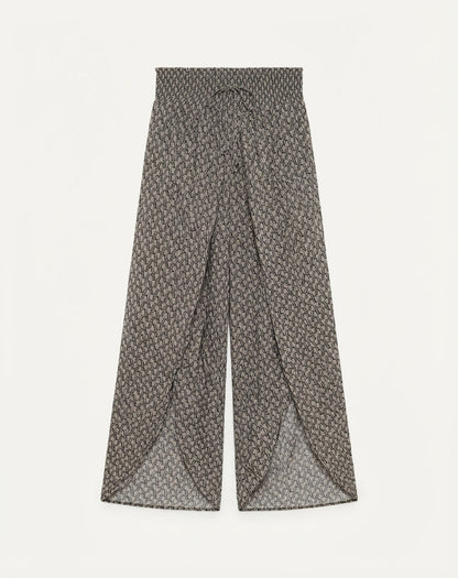 Women's Linen Wide Leg Trousers - Elastic Drawstring Waist