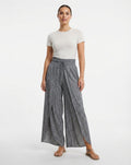 Women's Linen Wide Leg Trousers - Elastic Drawstring Waist