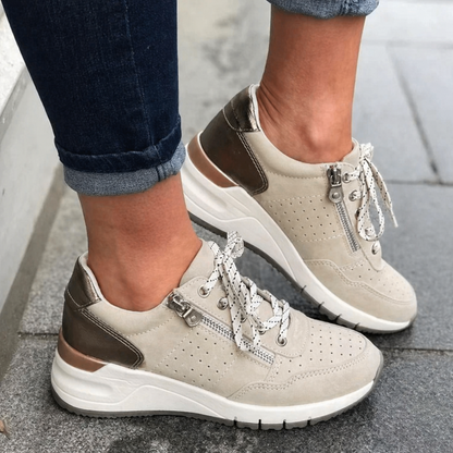 Women's Orthopedic Wedge Sneakers - Side Zip Lace-Up Shoes