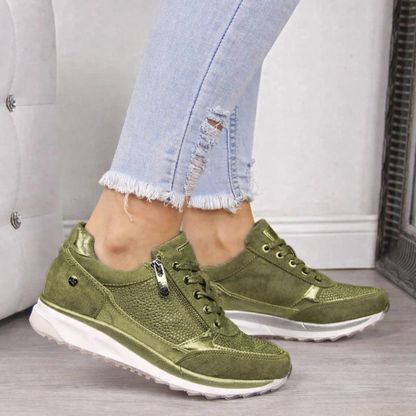 Women's Side Zip Orthopedic Sneakers - Lace-Up Casual Shoes