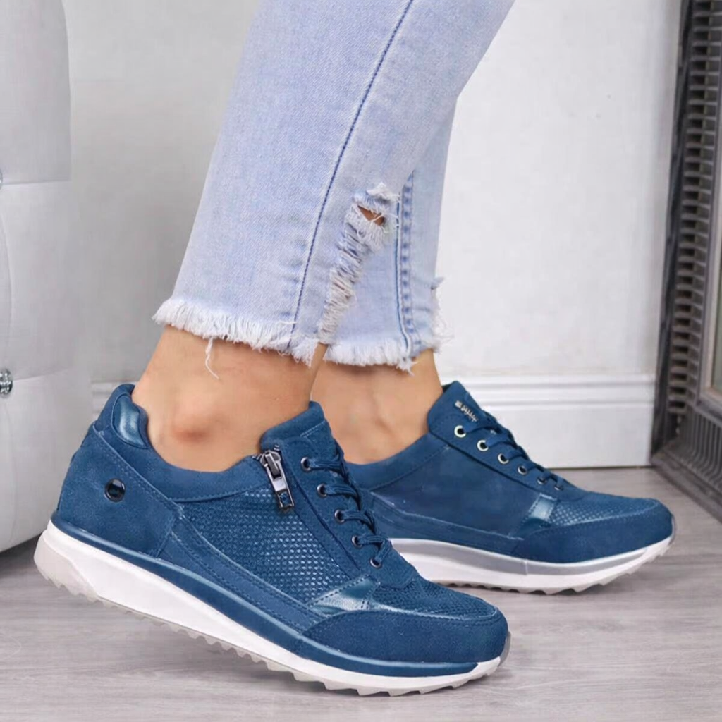 Women's Side Zip Orthopedic Sneakers - Lace-Up Casual Shoes