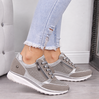 Women's Side Zip Orthopedic Sneakers - Lace-Up Casual Shoes