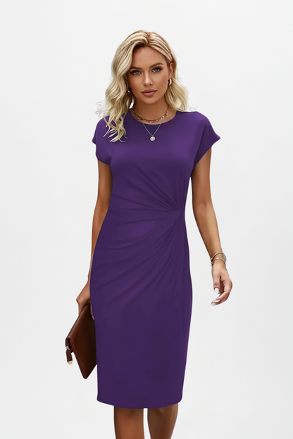 Women's Ruched Waist Knee Length Dress - Fitted Cap Sleeve