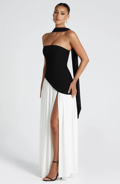 Strapless Draped Maxi Gown with Scarf - Women's Formal Wear