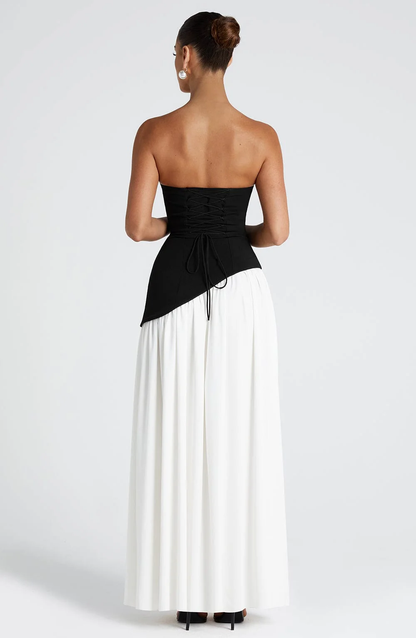 Strapless Draped Maxi Gown with Scarf - Women's Formal Wear