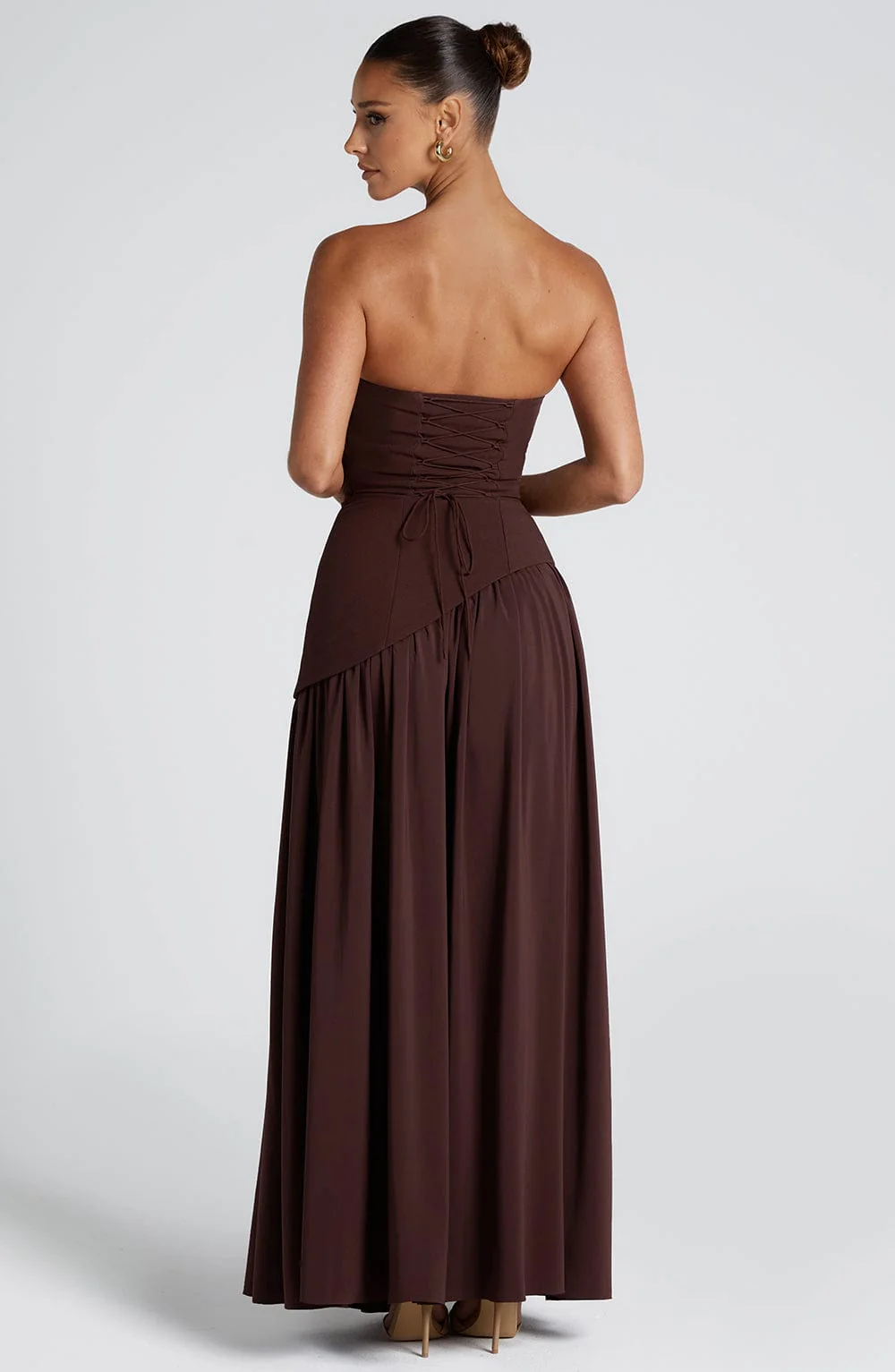 Strapless Draped Maxi Gown with Scarf - Women's Formal Wear