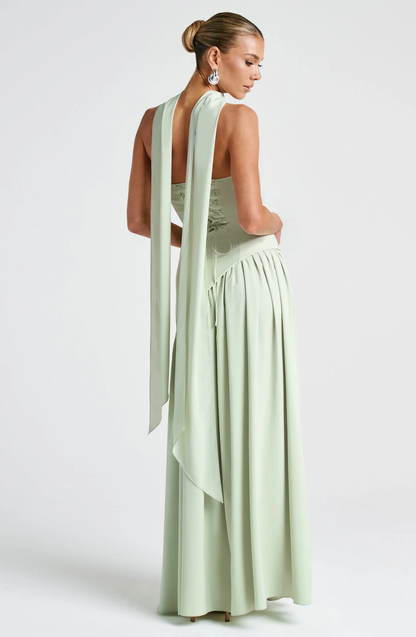 Strapless Draped Maxi Gown with Scarf - Women's Formal Wear