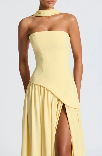 Strapless Draped Maxi Gown with Scarf - Women's Formal Wear
