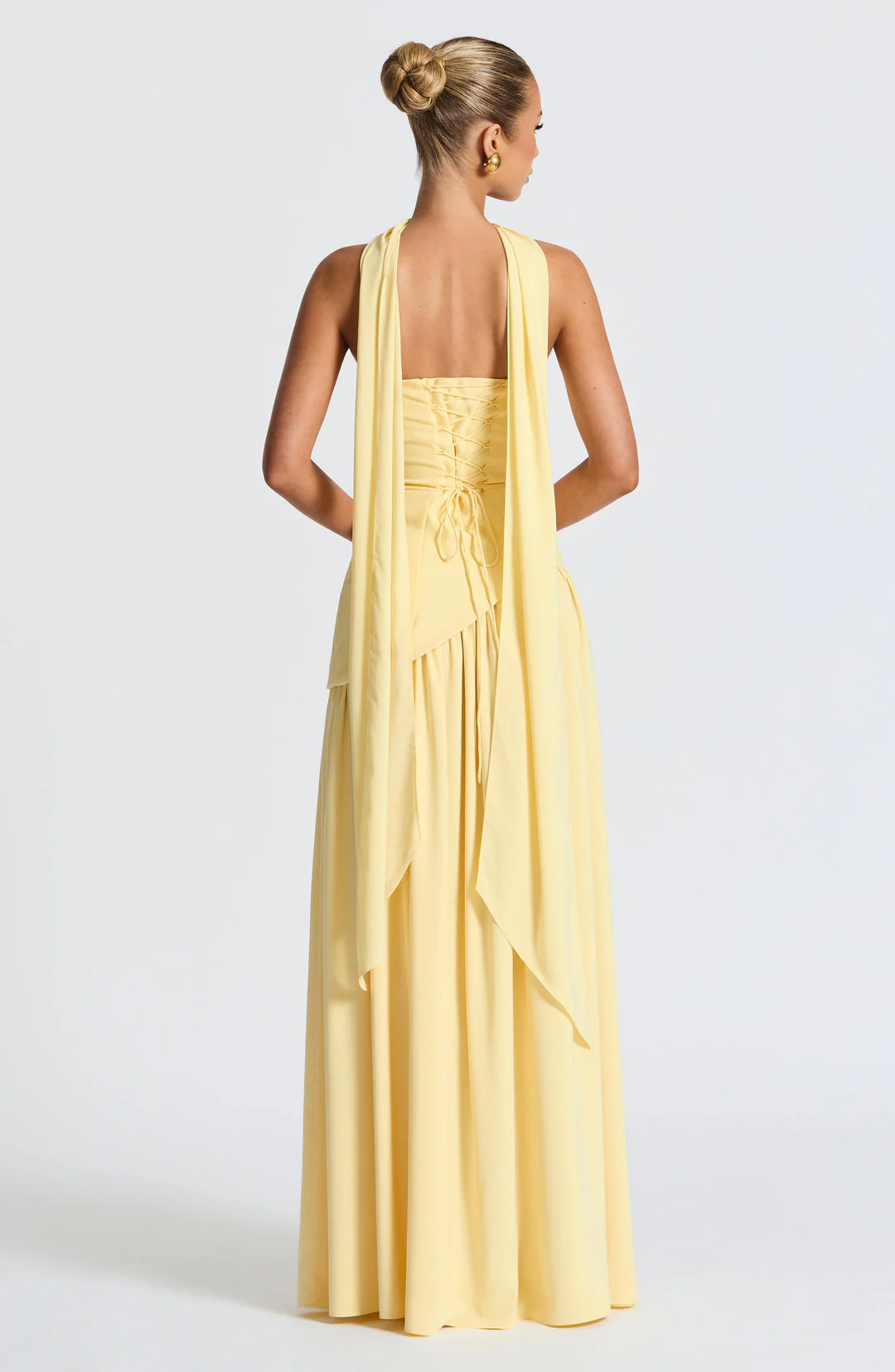 Strapless Draped Maxi Gown with Scarf - Women's Formal Wear