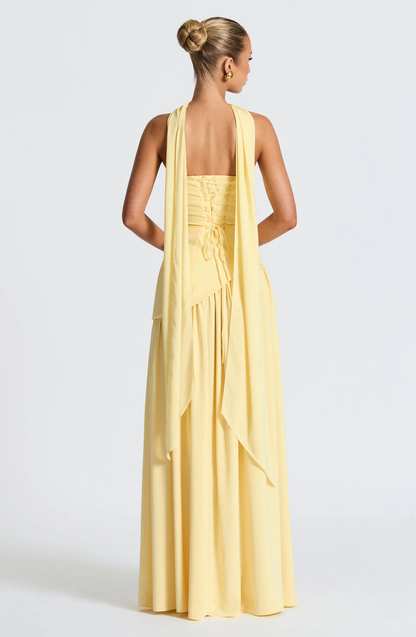 Strapless Draped Maxi Gown with Scarf - Women's Formal Wear