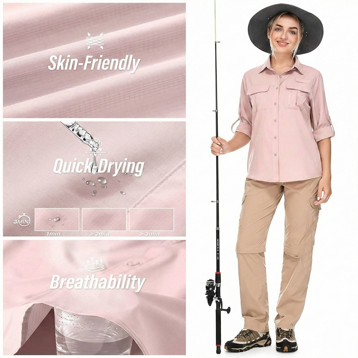 Women's UPF 50 Hiking Shirt - Long Sleeve Vented Outdoor Top