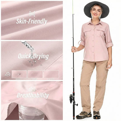 Women's UPF 50 Hiking Shirt - Long Sleeve Vented Outdoor Top
