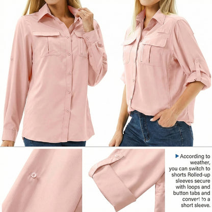 Women's UPF 50 Hiking Shirt - Long Sleeve Vented Outdoor Top