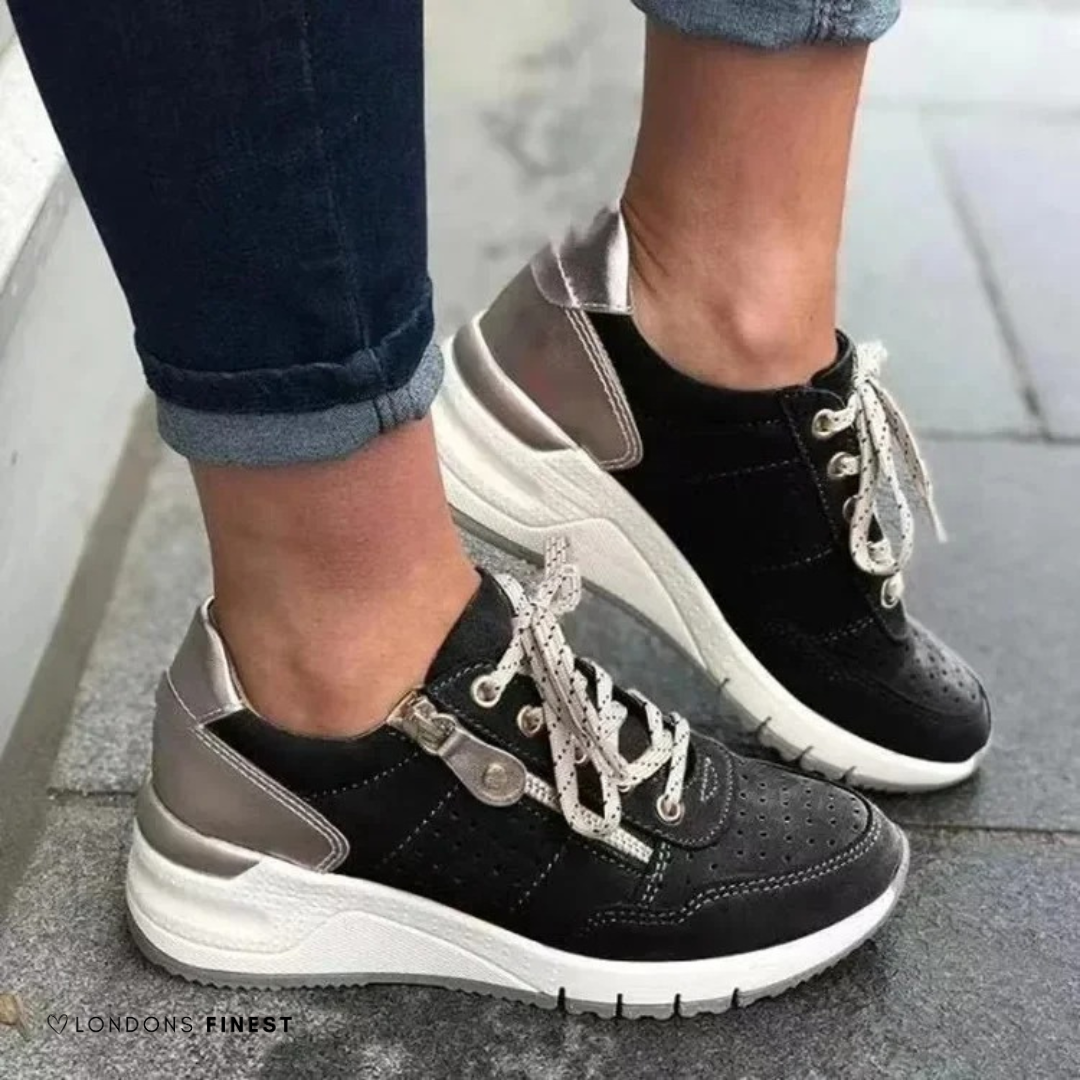 Women's Orthopedic Wedge Sneakers - Side Zip Lace-Up Shoes