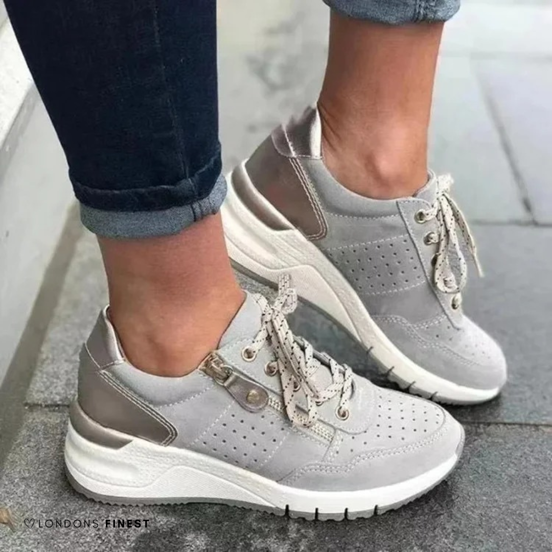 Women's Orthopedic Wedge Sneakers - Side Zip Lace-Up Shoes