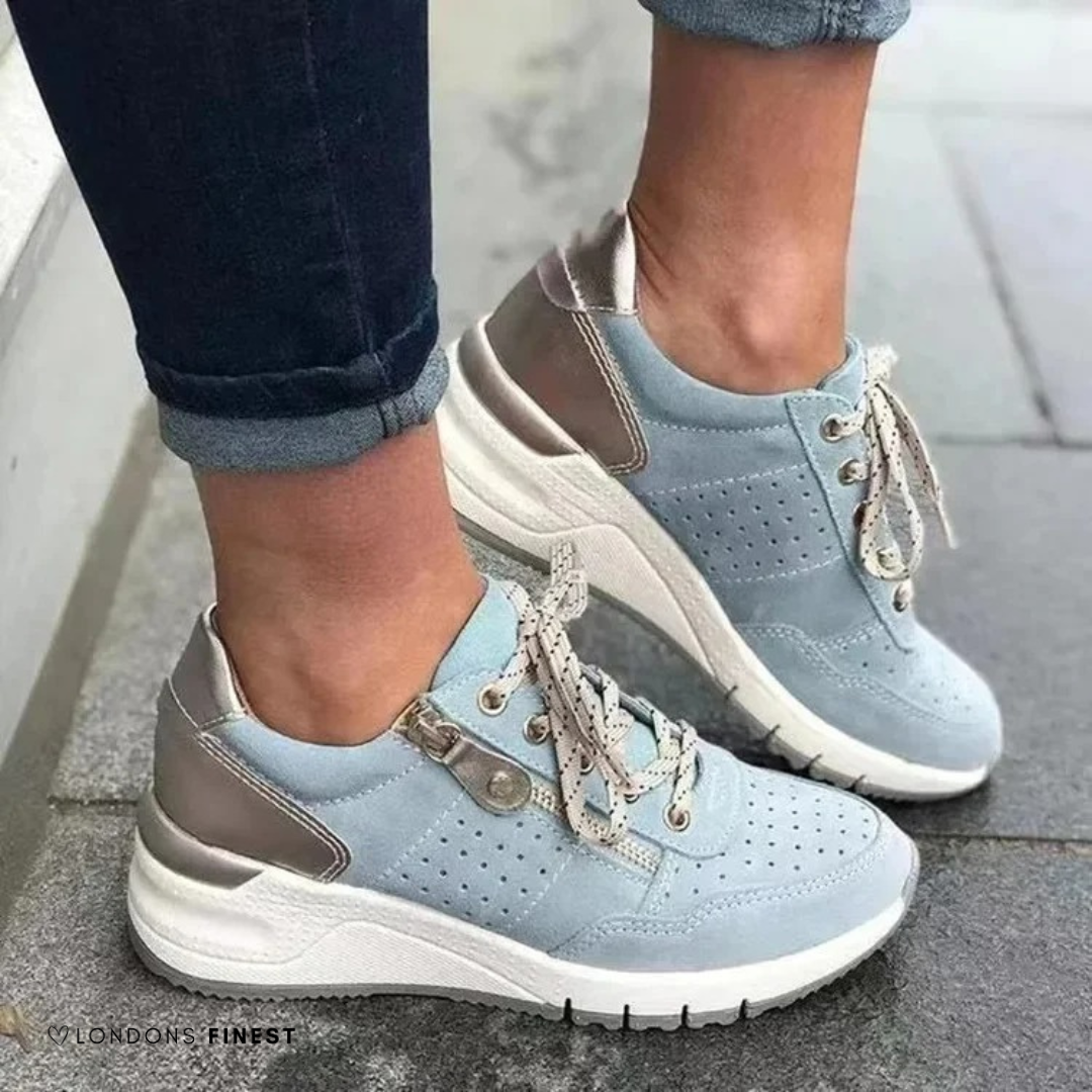 Women's Orthopedic Wedge Sneakers - Side Zip Lace-Up Shoes