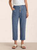 Women's Linen Blend Straight Leg Trousers - Patch Pockets