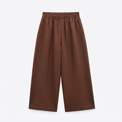 Women's Wide Leg Linen Pants - Elastic Waist Summer Trousers