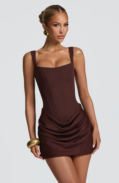 Women's Corset Mini Dress - Square Neck Draped Party Dress