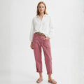 Women's Linen Trousers with Button Detail - Relaxed Fit