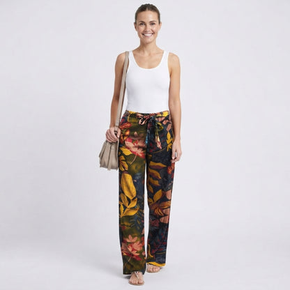 Women's Floral Linen Wide Leg Pants - Printed Summer Pants