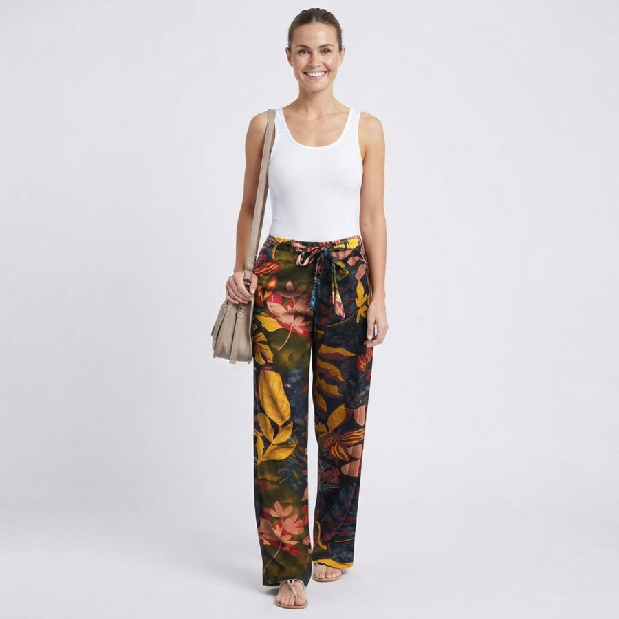 Women's Floral Linen Wide Leg Pants - Printed Summer Pants